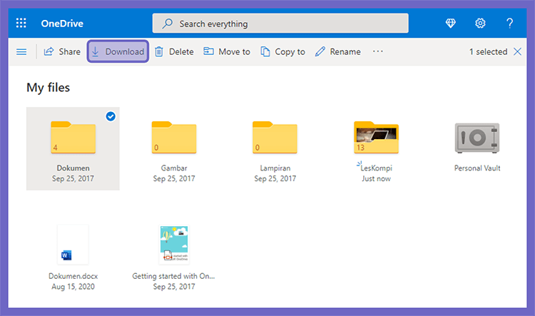 Contoh Simpan Folder di OneDrive