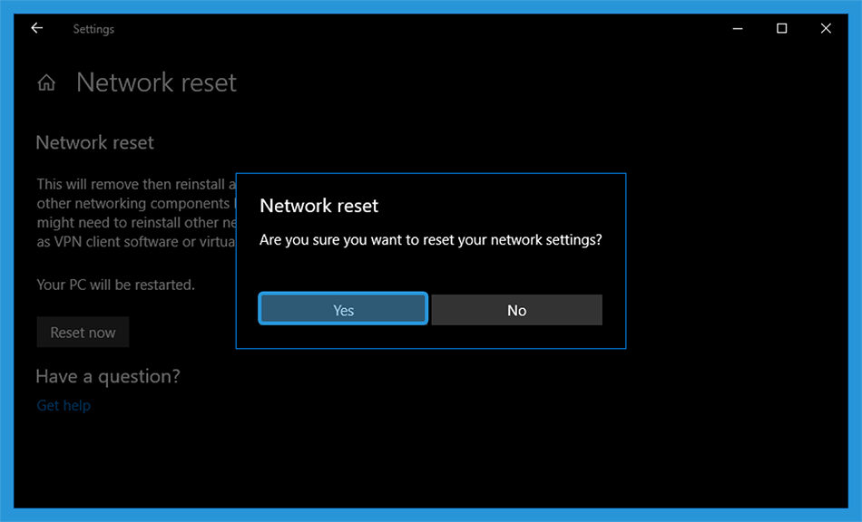 Konfirmasi Reset Network di Windows 10