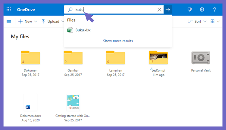 Kolom Cari File di OneDrive