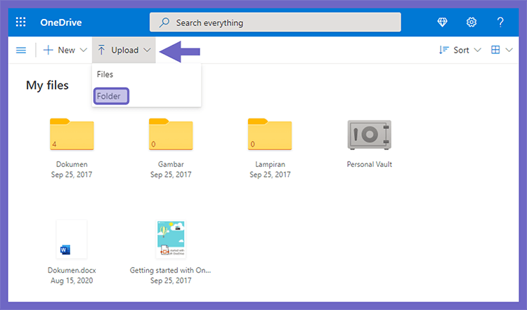 Contoh Upload Folder di OneDrive