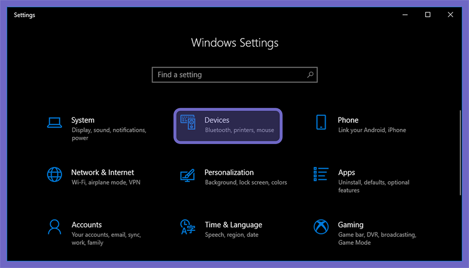 Opsi Devices Settings di Windows