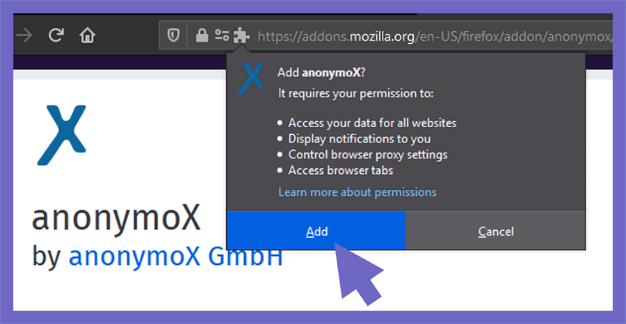 Opsi Add Anonymox di Firefox