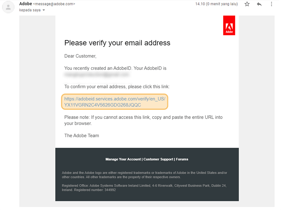 Lakukan Verifikasi Email Adobe